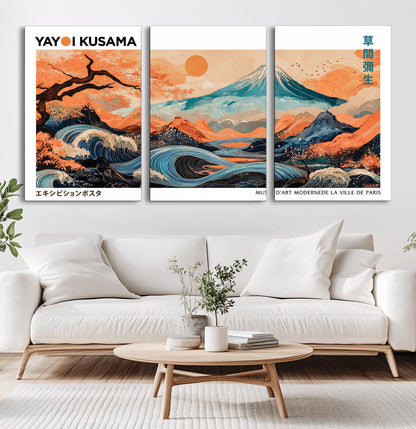 88785870-MGV-CV-36X24-Japanese Great Wave & Mt Fuji Wall Art – Ukiyo e Style Landscape Print with Flowing River, Autumn Mountain Poster, Oriental Asian