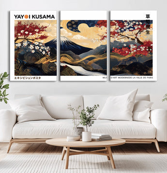 66243961-MGV-CV-36X24-Mount Fuji Japanese Wall Art – Golden Abstract Landscape Canvas Print, Cherry Blossom Painting, Modern Oriental Zen Home Decor