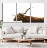 62566114-MGV-CV-36X24-Longhorn Cow Art Wall Art Canvas Print, Framed Rustic Animal Decor Art Picture Print, Texas Bull Photo Perfect Rustic Farmhouse