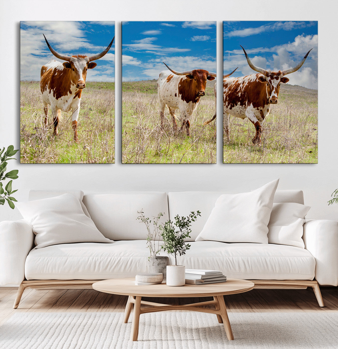 58099948-MGV-CV-36X24-Texas Longhorn Wall Art Canvas Print, Framed Western Decor Art Picture Print, Rustic Farmhouse Perfect Western Farmhouse Decor