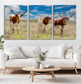 58099948-MGV-CV-36X24-Texas Longhorn Wall Art Canvas Print, Framed Western Decor Art Picture Print, Rustic Farmhouse Perfect Western Farmhouse Decor