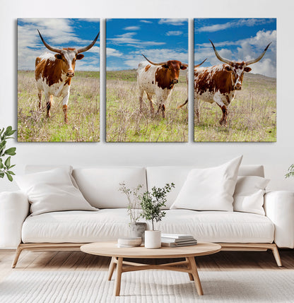58099948-MGV-CV-36X24-Texas Longhorn Wall Art Canvas Print, Framed Western Decor Art Picture Print, Rustic Farmhouse Perfect Western Farmhouse Decor