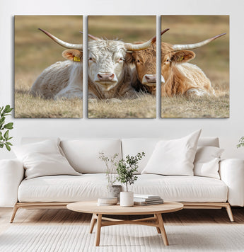53388593-MGV-CV-60X30-3P-Cow Photography Wall Art Canvas Print, Framed Rustic Animal Decor Art Picture Print, Texas Cow Pair Perfect Western Farmhouse