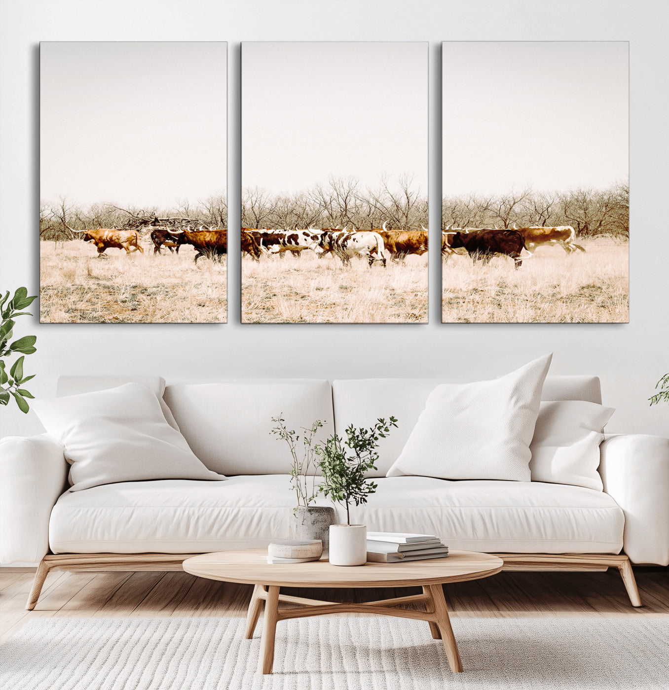 12454132-MGV-CV-36X24-Cow Herd Photography Wall Art Canvas Print, Framed Rustic Farmhouse Decor Art Picture Print, Western Ranch Style Perfect Rustic