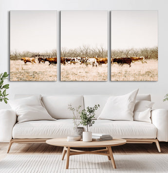 12454132-MGV-CV-36X24-Cow Herd Photography Wall Art Canvas Print, Framed Rustic Farmhouse Decor Art Picture Print, Western Ranch Style Perfect Rustic