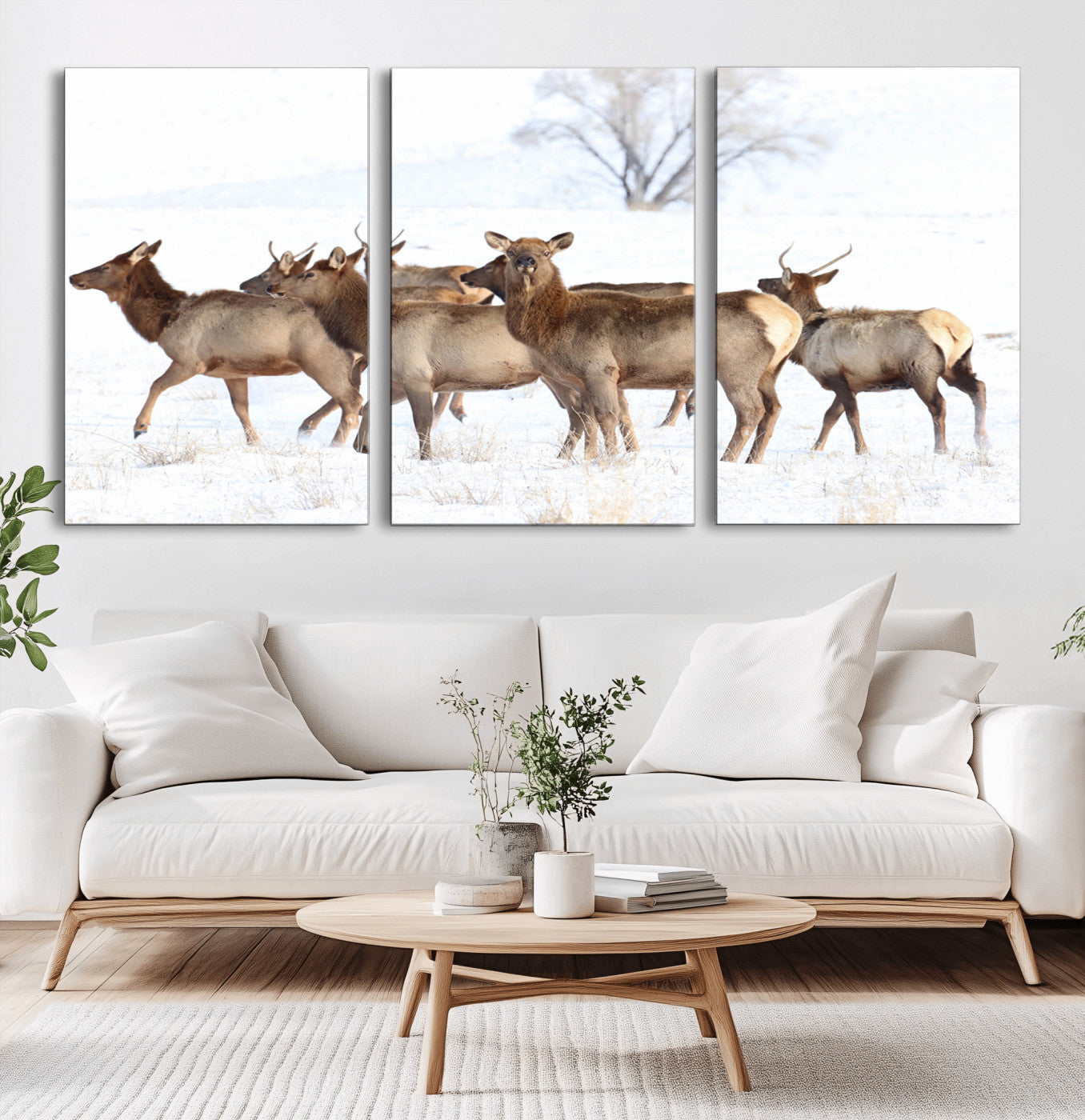 68738684-MGV-CV-36X24-Winter Elk Scene Wall Art Canvas Print, Framed Wildlife Photography Art Picture Print, Snowy Deer Decor Perfect Rustic Lodge Decor
