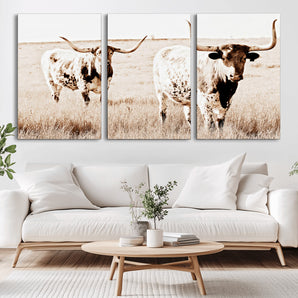 39672786-MGV-CV-36X24-Rustic Cow Scene Wall Art Canvas Print, Framed Farmhouse Style Cattle Art Picture Print, Prairie Animal Duo Perfect Rustic Western