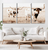 39672786-MGV-CV-36X24-Rustic Cow Scene Wall Art Canvas Print, Framed Farmhouse Style Cattle Art Picture Print, Prairie Animal Duo Perfect Rustic Western