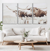 48161868-MGV-CV-36X24-Longhorn Cow Decor Wall Art Canvas Print, Framed Rustic Cattle Art Picture Print, Sepia Western Vibe Perfect Neutral Rustic