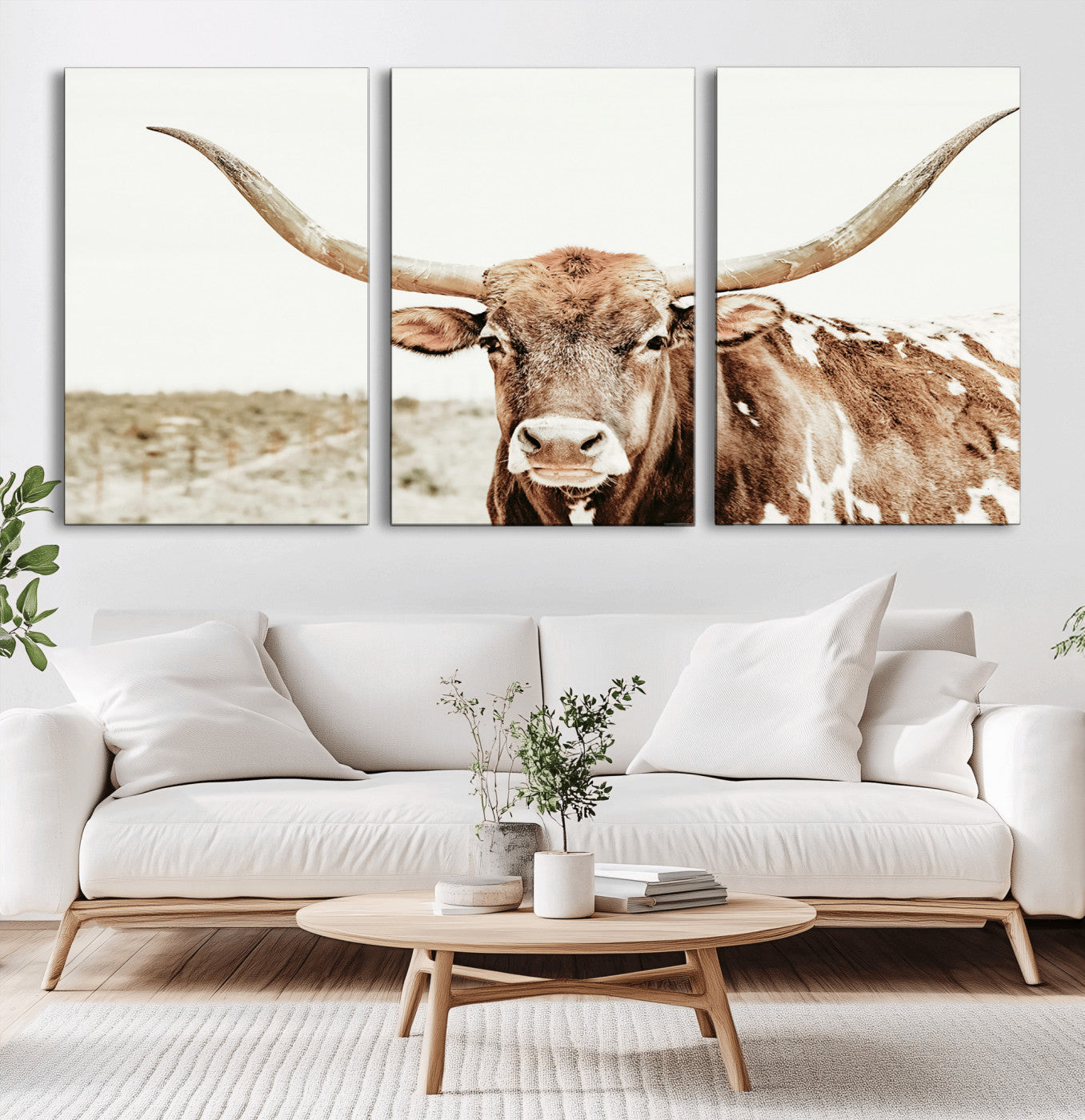 98924580-MGV-CV-36X24-Texas Longhorn Bull Wall Art Canvas Print, Framed Rustic Farmhouse Decor Art Picture Print, Western Animal Theme Perfect Rustic