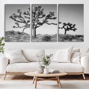 93692513-MGV-CV-36X24-Joshua Tree Wall Art Canvas Print, Framed Monochrome Desert Art Picture Print, Minimalist Nature Scene Perfect Southwestern