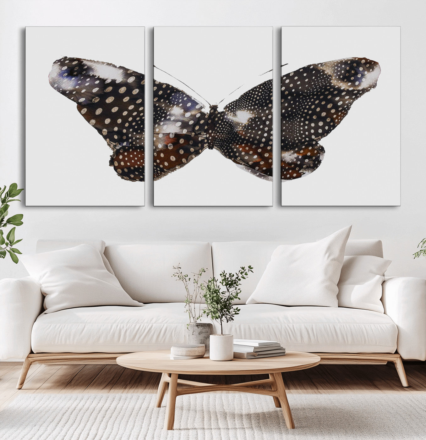 99831147-MGV-CV-36X24-Spotted Butterfly Wall Art Canvas Print, Framed Neutral Insect Theme Art Picture Print, Earthy Wing Pattern Perfect Modern Rustic