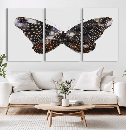 99831147-MGV-CV-36X24-Spotted Butterfly Wall Art Canvas Print, Framed Neutral Insect Theme Art Picture Print, Earthy Wing Pattern Perfect Modern Rustic