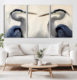 18230556-MGV-CV-36X24-Blue Heron Pair Wall Art Canvas Print, Framed Coastal Bird Theme Art Picture Print, Tranquil Wildlife Scene Perfect Coastal