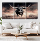 71457818-MGV-CV-36X24-Longhorn Wall Art Wall Art Canvas Print, Framed Western Bull Canvas Art Picture Print, Rustic Cow Decor Perfect Western Dramatic
