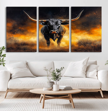 58293979-MGV-CV-36X24-Longhorn Canvas Wall Art Canvas Print, Framed Bold Bull Wall Art Art Picture Print, Western Animal Decor Perfect Western Dramatic