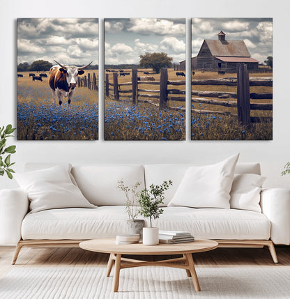 22296025-MGV-CV-36X24-Texas Longhorn Canvas Wall Art Canvas Print, Framed Rustic Barn Wall Art Art Picture Print, Farmhouse Cow Decor Perfect Rustic