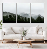 55968349-MGV-CV-36X24-Misty Mountains Wall Art Canvas Print, Framed Foggy Forest Art Picture Print, Snowy Peaks Perfect Moody Wilderness Decor Artwork