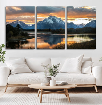 14130176-MGV-CV-36X24-Mountain Sunset Wall Art Canvas Print, Framed Alpine Wilderness Art Picture Print, Golden Hour Perfect Rustic Wilderness Decor