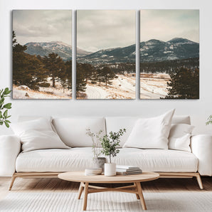 77311749-MGV-CV-36X24-Mountain Landscape Wall Art Canvas Print, Framed Snowy Peaks Art Picture Print, Alpine Aesthetic Perfect Rustic Winter Decor