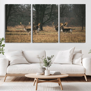 55348744-MGV-CV-36X24-Deer Photography Wall Art Canvas Print, Framed Rustic Wildlife Art Picture Print, Stags In Forest Perfect Rustic Wilderness Decor