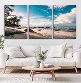 95301406-MGV-CV-36X24-Tropical Beach Wall Art Canvas Print, Framed Ocean Waves Art Picture Print, Relazxing Seascape Perfect Tropical Coastal Decor