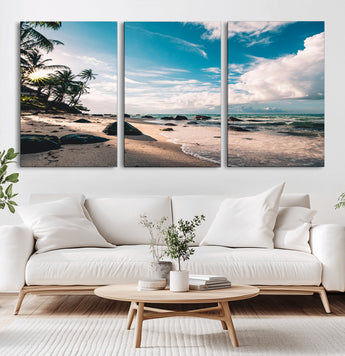 95301406-MGV-CV-36X24-Tropical Beach Wall Art Canvas Print, Framed Ocean Waves Art Picture Print, Relazxing Seascape Perfect Tropical Coastal Decor