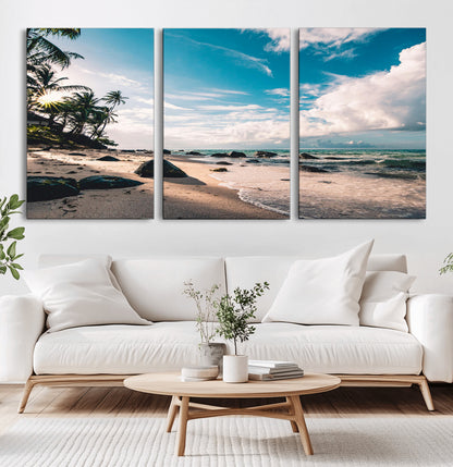 95301406-MGV-CV-36X24-Tropical Beach Wall Art Canvas Print, Framed Ocean Waves Art Picture Print, Relazxing Seascape Perfect Tropical Coastal Decor