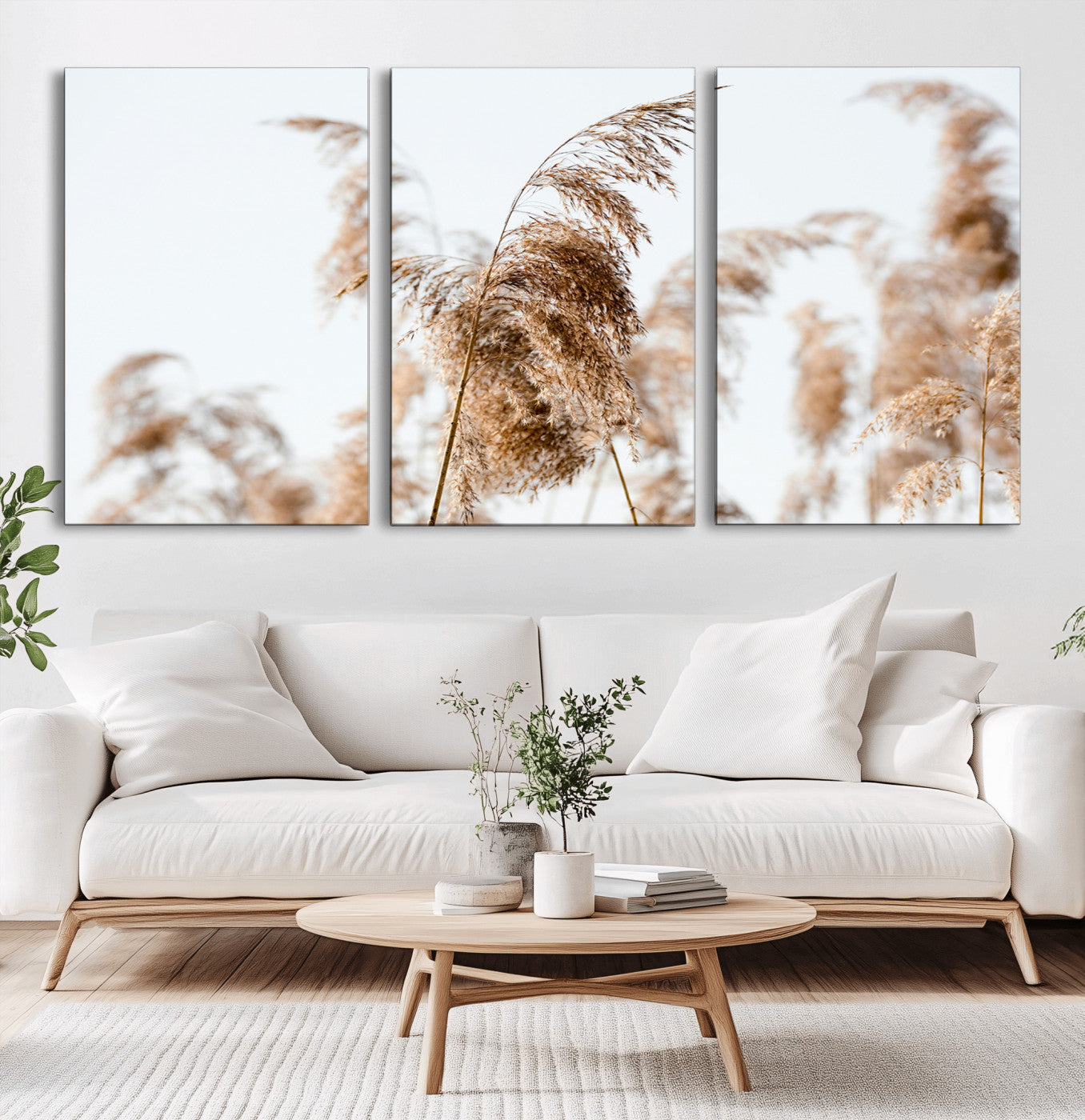 17019393-MGV-CV-36X24-Pampas Grass Wall Art Canvas Print, Framed Neutral Tones Art Picture Print, Minimalist Nature Perfect Boho Minimalist Decor