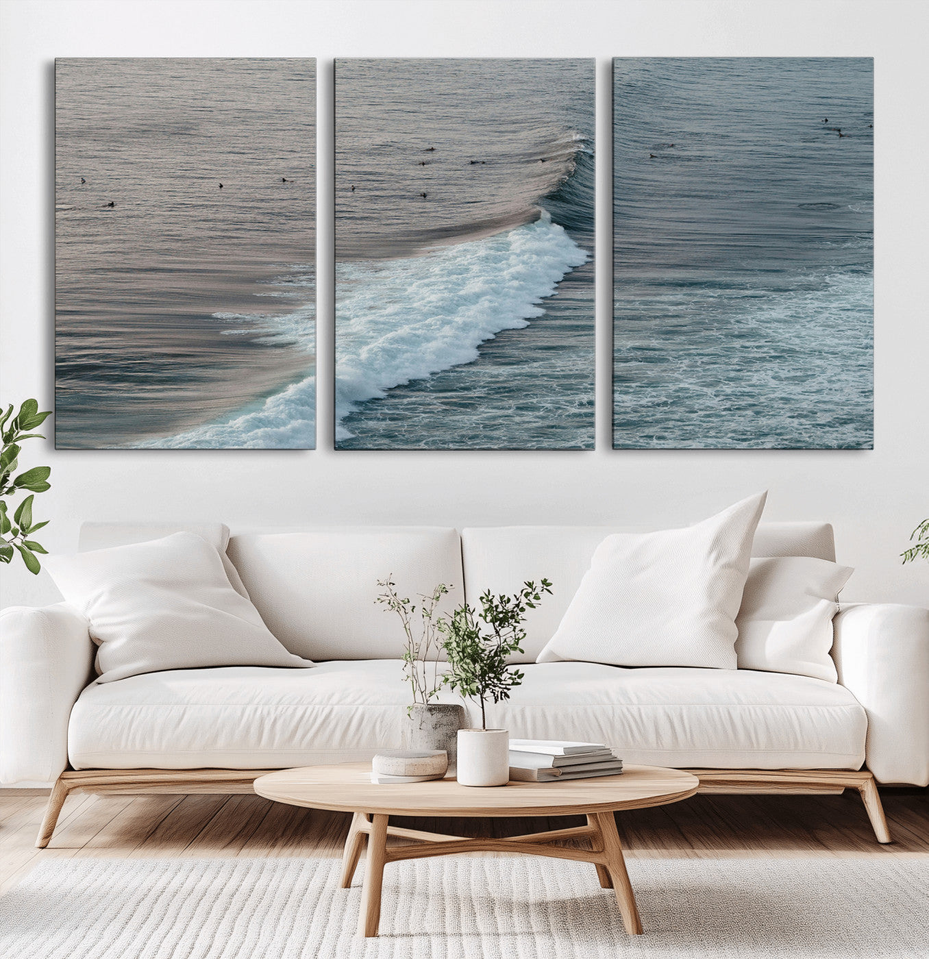 23077324-MGV-CV-36X24-Ocean Waves Wall Art Canvas Print, Framed Coastal Serenity Art Picture Print, Surf Aesthetic Perfect Modern Coastal Decor Artwork