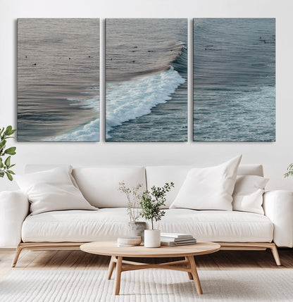 23077324-MGV-CV-36X24-Ocean Waves Wall Art Canvas Print, Framed Coastal Serenity Art Picture Print, Surf Aesthetic Perfect Modern Coastal Decor Artwork