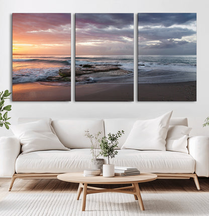 94208089-MGV-CV-36X24-Golden Hour Wall Art Canvas Print, Framed Tranquil Waves Art Picture Print, Beach Horizon Perfect Coastal Serenity Decor Artwork