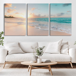 94538225-MGV-CV-36X24-Beach Sunset Wall Art Canvas Print, Framed Ocean Waves Art Picture Print, Summer Escape Perfect Coastal Serenity Decor Artwork