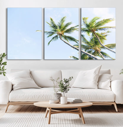54719115-MGV-CV-36X24-Palm Trees Wall Art Canvas Print, Framed Tropical Aesthetic Art Picture Print, Coastal Serenity Perfect Tropical Minimalist Decor