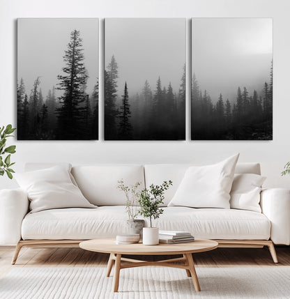 73138900-MGV-CV-36X24-Misty Pines Wall Art Canvas Print, Framed Woodland Photography Art Picture Print, Minimalist Decor Perfect Modern Rustic Decor