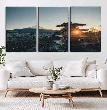 87729656-MGV-CV-36X24-Mount Fuji Wall Art Canvas Print, Framed Japan Travel Art Picture Print, Chureito Pagoda Perfect Zen Minimalism Decor Artwork