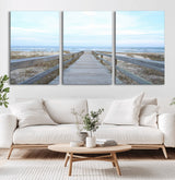 31602988-MGV-CV-36X24-Beach Boardwalk Wall Art Canvas Print, Framed Coastal Serenity Art Picture Print, Ocean View Perfect Coastal Minimalist Decor