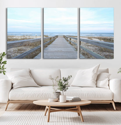 31602988-MGV-CV-36X24-Beach Boardwalk Wall Art Canvas Print, Framed Coastal Serenity Art Picture Print, Ocean View Perfect Coastal Minimalist Decor