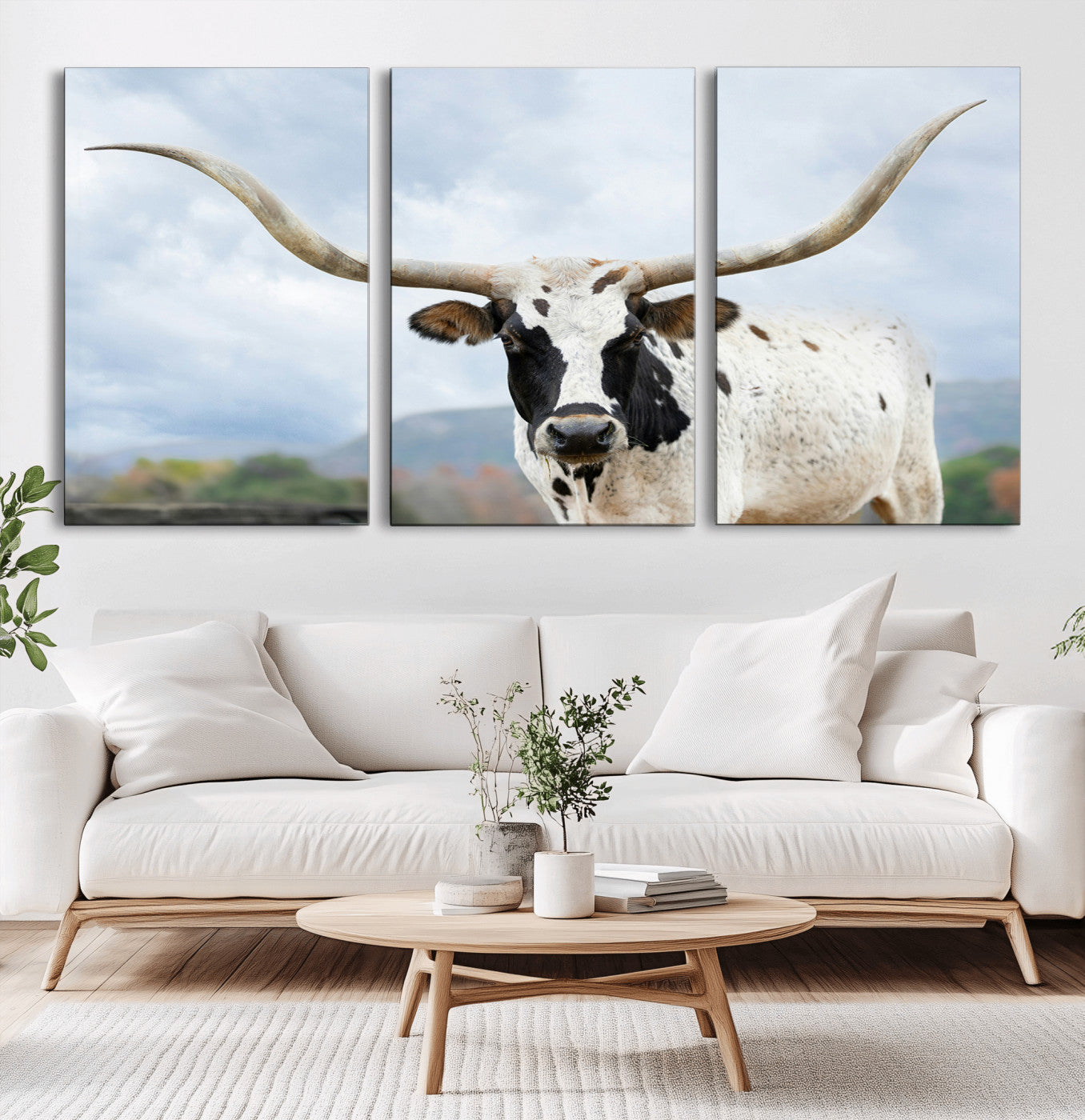 63592811-MGV-CV-36X24-Texas Longhorn Wall Art Canvas Print, Framed Western Rustic Art Picture Print, Farmhouse Decor Perfect Rustic Farmhouse Decor