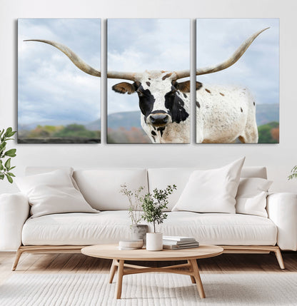 63592811-MGV-CV-36X24-Texas Longhorn Wall Art Canvas Print, Framed Western Rustic Art Picture Print, Farmhouse Decor Perfect Rustic Farmhouse Decor