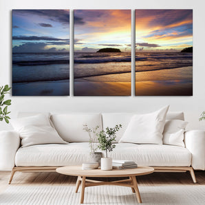 36714356-MGV-CV-36X24-Beach Sunset Wall Art Canvas Print, Framed Ocean Waves Art Picture Print, Tropical Seascape Perfect Coastal Serenity Decor Artwork