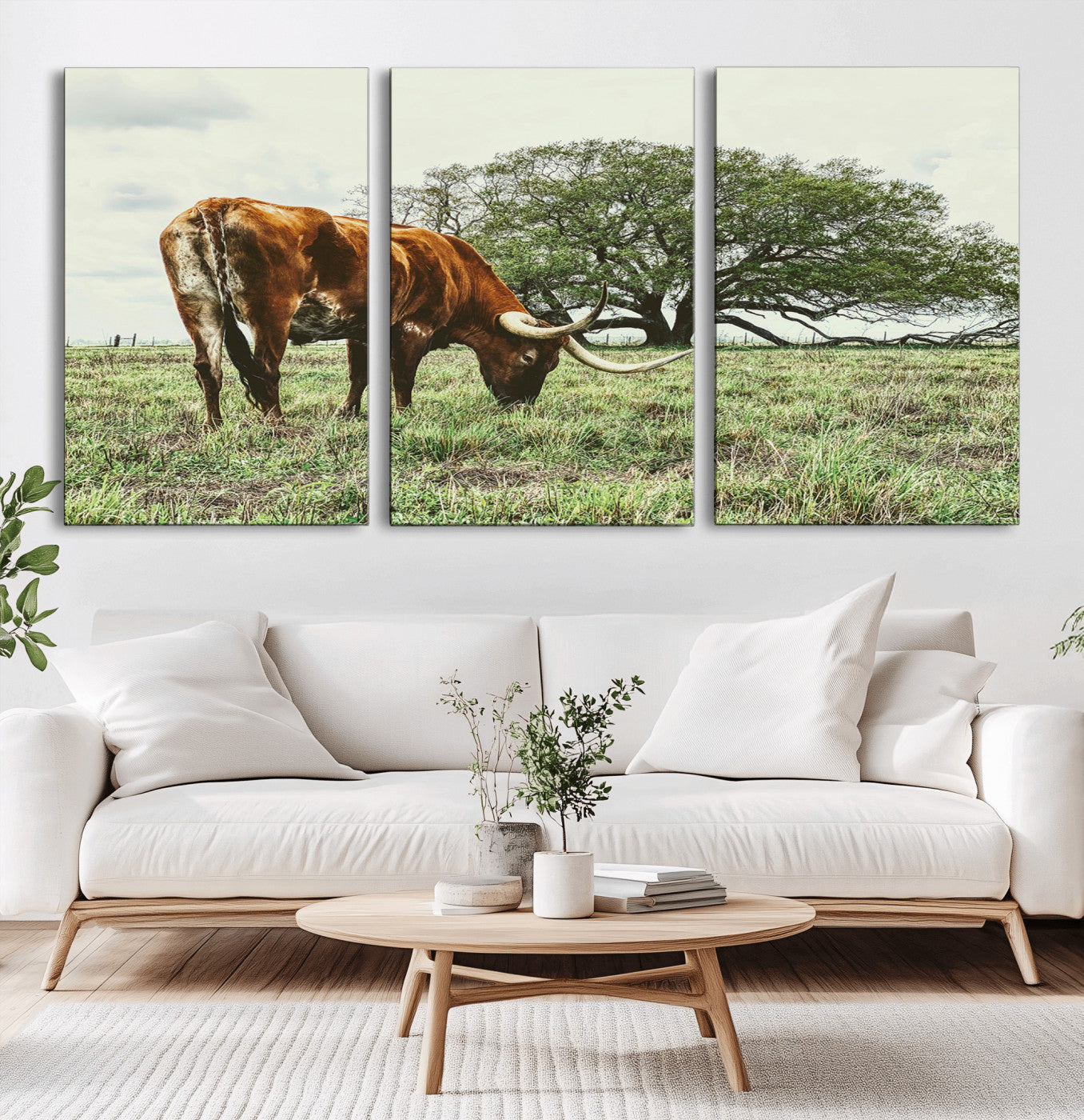 91866234-MGV-CV-36X24-Texas Longhorn Wall Art Canvas Print, Framed Rustic Ranch Art Picture Print, Western Cattle Perfect Rustic Farmhouse Decor Artwork