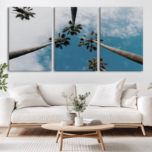 45236398-MGV-CV-36X24-Tropical Palm Trees Wall Art Canvas Print, Framed California Sky Art Picture Print, Minimalist Nature Perfect Coastal Minimalist