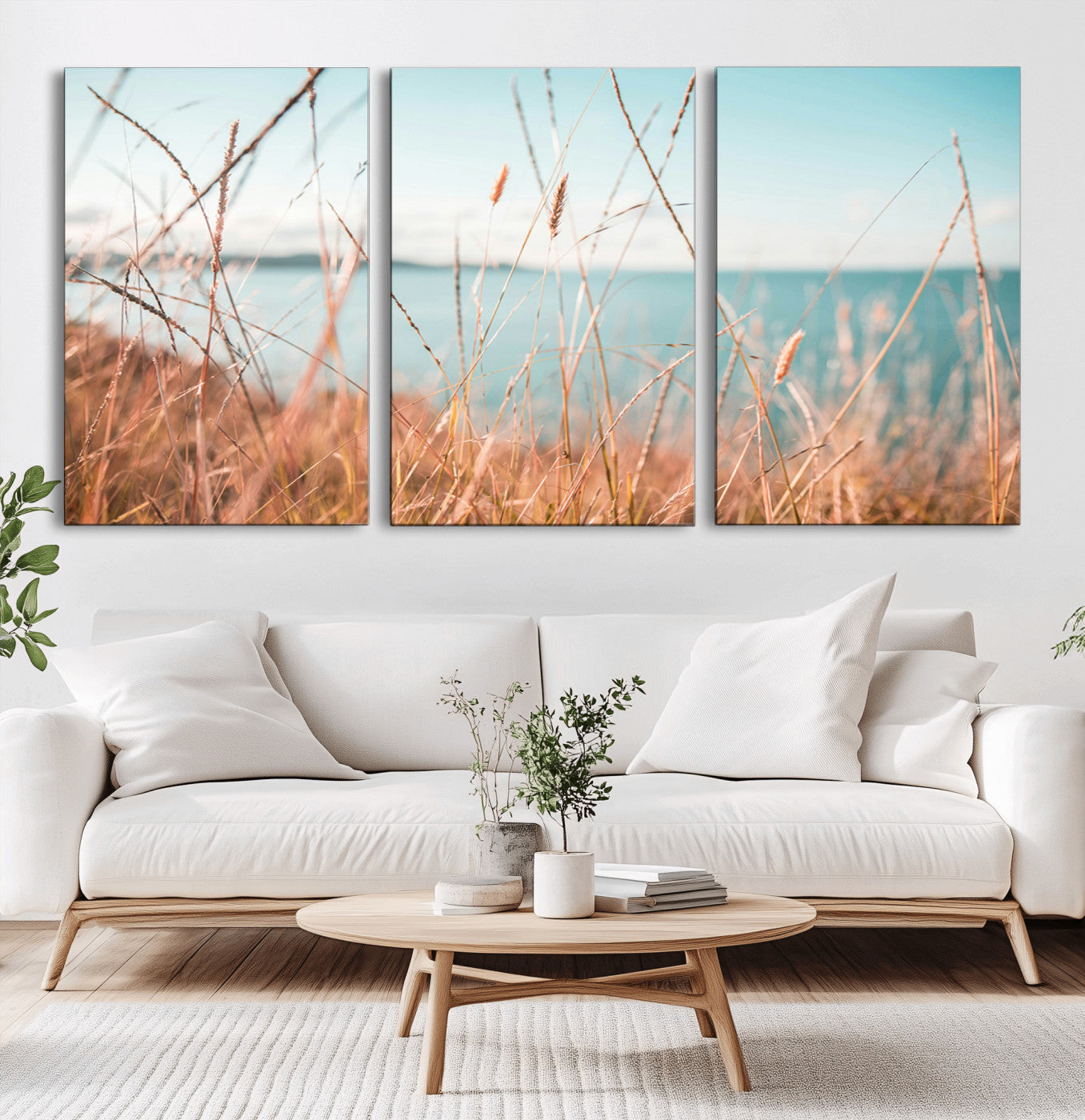 36108696-MGV-CV-36X24-Coastal Grass Wall Art – Serene Ocean View Canvas Print, Beach Nature Photography Decor for Living Room, Bedroom, Office or Modern