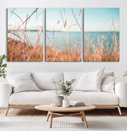 36108696-MGV-CV-36X24-Coastal Grass Wall Art – Serene Ocean View Canvas Print, Beach Nature Photography Decor for Living Room, Bedroom, Office or Modern