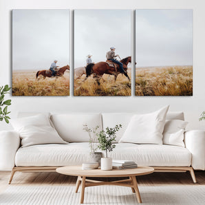 94723307-MGV-CV-36X24-Western Cowboys Wall Art Canvas Print, Framed Rustic Prairie Art Picture Print, Horseback Riding Perfect Rustic Western Decor