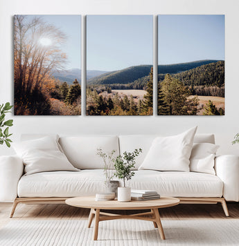 52941305-MGV-CV-36X24-Rustic Landscape Wall Art Canvas Print, Framed Serene Valley Art Picture Print, Pine Tree Horizon Perfect Rustic Cabin Decor
