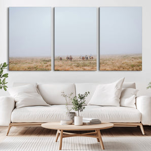 14761944-MGV-CV-36X24-Foggy Plains Wall Art Canvas Print, Framed Horseback Riders Art Picture Print, Rustic Western Perfect Rustic Western Decor Artwork