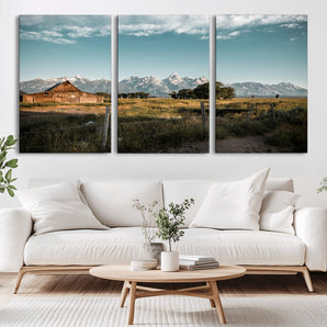 92497443-MGV-CV-36X24-Rustic Farmhouse Wall Art Canvas Print, Framed Mountain Cabin Art Picture Print, Western Landscape Perfect Rustic Farmhouse Decor