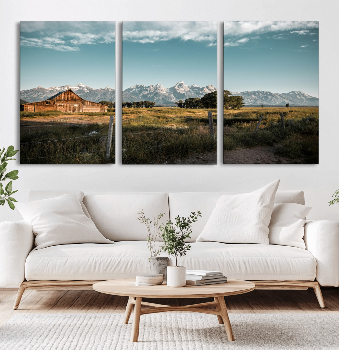 92497443-MGV-CV-36X24-Rustic Farmhouse Wall Art Canvas Print, Framed Mountain Cabin Art Picture Print, Western Landscape Perfect Rustic Farmhouse Decor